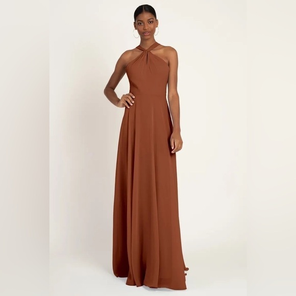 Jenny Yoo Dresses & Skirts - NEW Jenny Yoo "Halle" Halter Bridesmaid Dress in Terracotta Luxe Chifon size 6